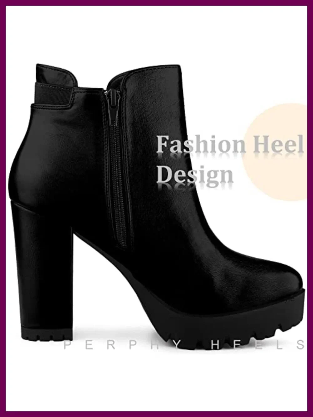 Chunky Heel Chelsea Boots Platform Round Toe Zip Up Block Heel Faux Leather